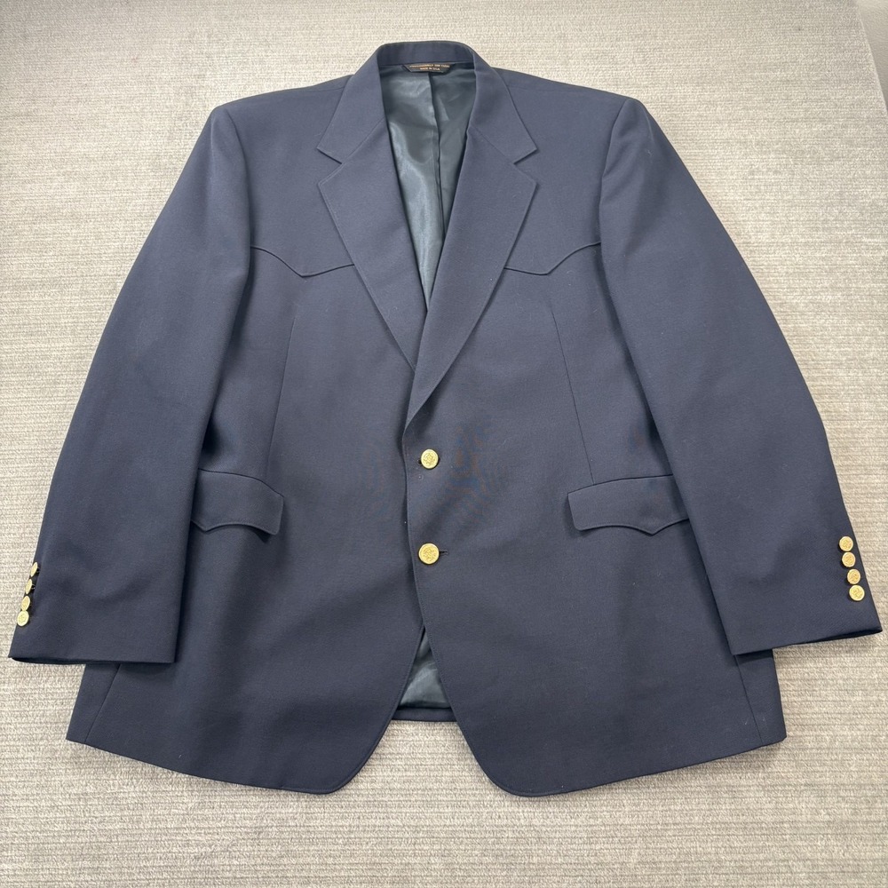 Bar WS Western Blazer Sportcoat Mens 48L Navy Wool Blend Notch Gold Buttons